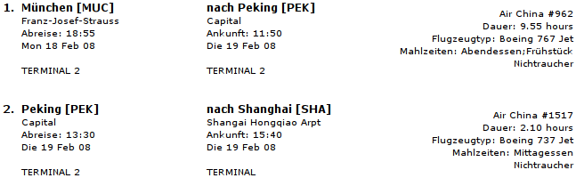 Itinerary Munich - Shanghai